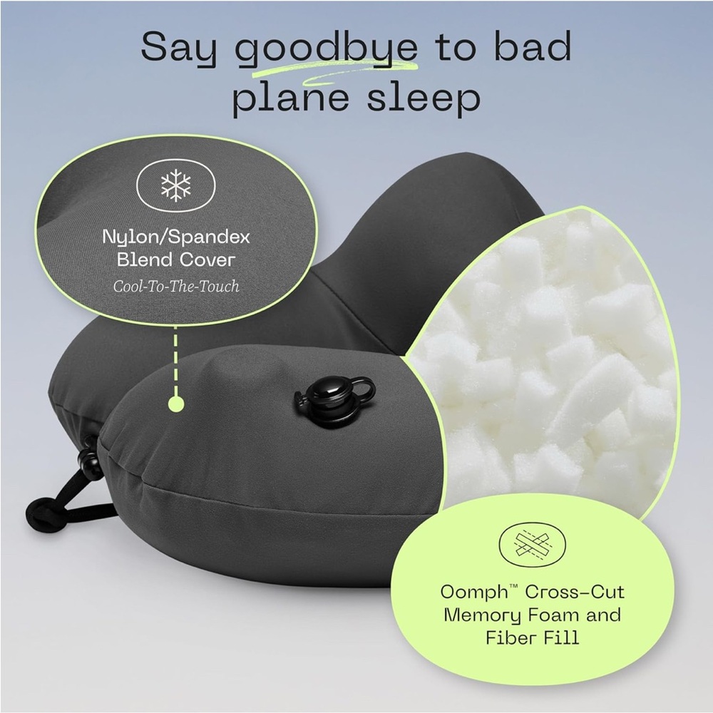 Dark Gray Travel Neck Pillow with Memory Foam